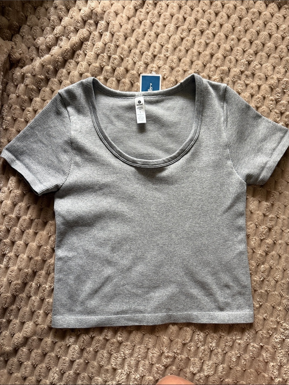 Two 90 Degree Ribbed Scoop Neck Tops (Light Gray & Dusty Blue) - Picture 2 of 11